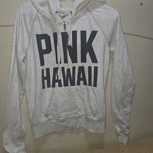 PINK Victoria's Secret Light Gray 'PINK HAWAII' Zip Hoodie